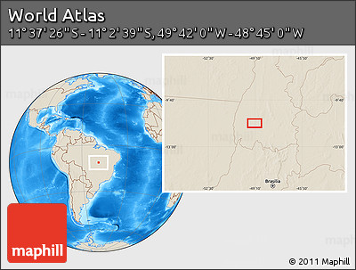 Shaded Relief Location Map of the Area around 11° 20' 3" S, 49° 13' 30" W