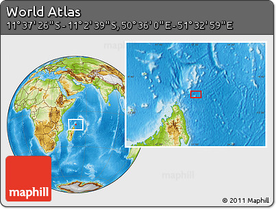 Physical Location Map of the Area around 11° 20' 3" S, 51° 4' 30" E
