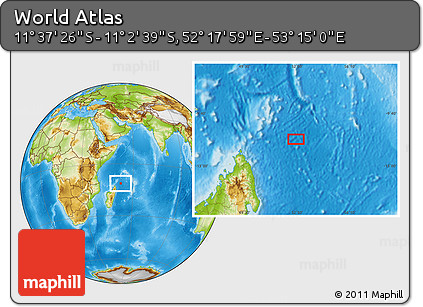 Physical Location Map of the Area around 11° 20' 3" S, 52° 46' 29" E