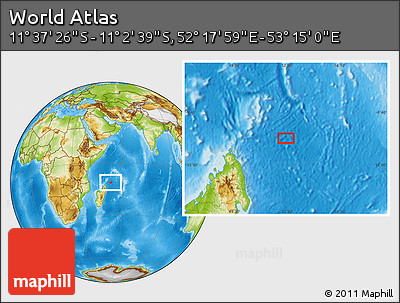 Physical Location Map of the Area around 11° 20' 3" S, 52° 46' 29" E