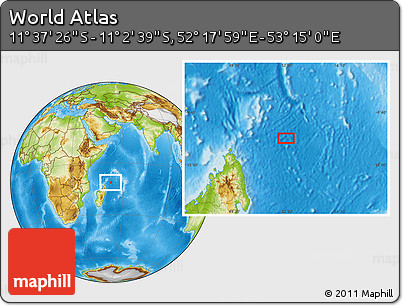Physical Location Map of the Area around 11° 20' 3" S, 52° 46' 29" E