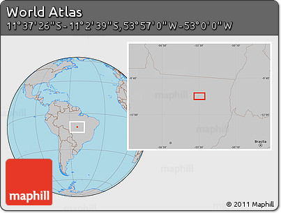 Gray Location Map of the Area around 11° 20' 3" S, 53° 28' 30" W