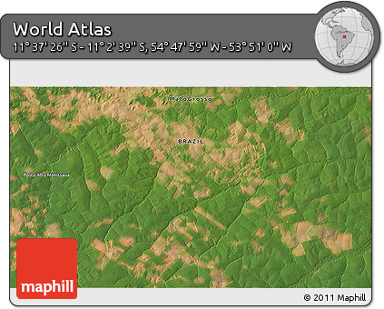 Satellite 3D Map of the Area around 11° 20' 3" S, 54° 19' 30" W