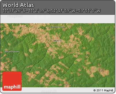 Satellite 3D Map of the Area around 11° 20' 3" S, 54° 19' 30" W