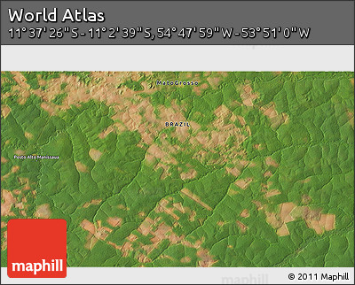 Satellite 3D Map of the Area around 11° 20' 3" S, 54° 19' 30" W