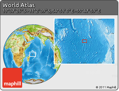 Physical Location Map of the Area around 11° 20' 3" S, 55° 19' 30" E