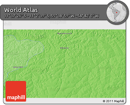 Political 3D Map of the Area around 11° 20' 3" S, 55° 10' 29" W