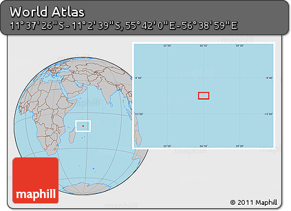 Gray Location Map of the Area around 11° 20' 3" S, 56° 10' 29" E