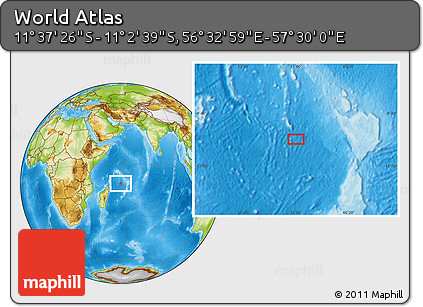 Physical Location Map of the Area around 11° 20' 3" S, 57° 1' 29" E