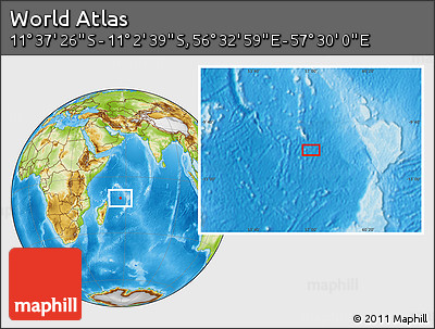 Physical Location Map of the Area around 11° 20' 3" S, 57° 1' 29" E