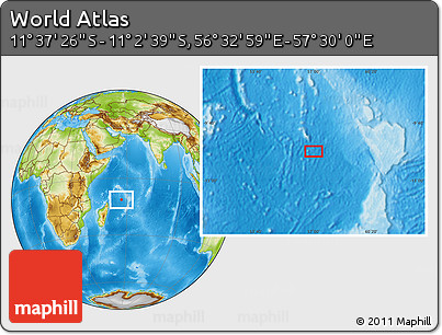 Physical Location Map of the Area around 11° 20' 3" S, 57° 1' 29" E