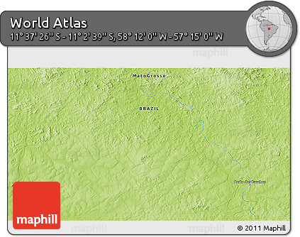 Physical 3D Map of the Area around 11° 20' 3" S, 57° 43' 30" W