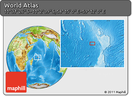 Physical Location Map of the Area around 11° 20' 3" S, 58° 43' 30" E