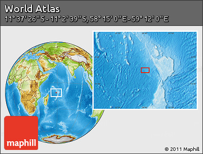 Physical Location Map of the Area around 11° 20' 3" S, 58° 43' 30" E