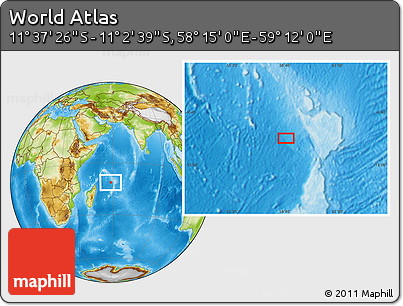 Physical Location Map of the Area around 11° 20' 3" S, 58° 43' 30" E