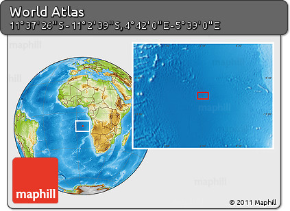 Physical Location Map of the Area around 11° 20' 3" S, 5° 10' 30" E