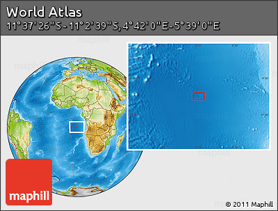 Physical Location Map of the Area around 11° 20' 3" S, 5° 10' 30" E