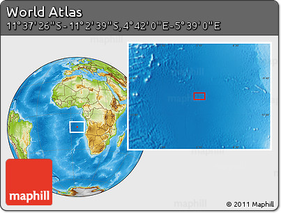 Physical Location Map of the Area around 11° 20' 3" S, 5° 10' 30" E