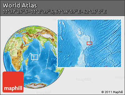 Physical Location Map of the Area around 11° 20' 3" S, 62° 7' 30" E