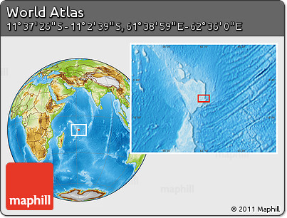 Physical Location Map of the Area around 11° 20' 3" S, 62° 7' 30" E