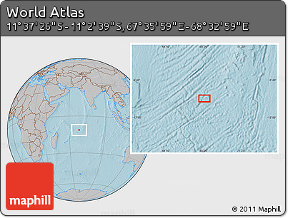 Gray Location Map of the Area around 11° 20' 3" S, 68° 4' 29" E, hill shading
