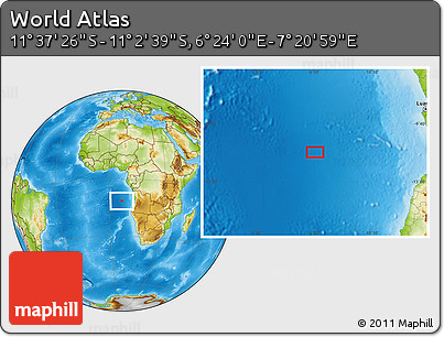 Physical Location Map of the Area around 11° 20' 3" S, 6° 52' 30" E