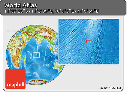 Physical Location Map of the Area around 11° 20' 3" S, 70° 37' 30" E