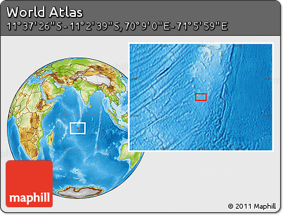 Physical Location Map of the Area around 11° 20' 3" S, 70° 37' 30" E