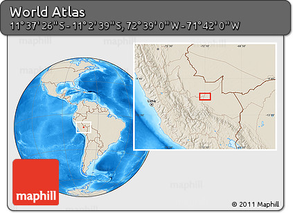 Shaded Relief Location Map of the Area around 11° 20' 3" S, 72° 10' 30" W