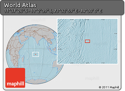 Gray Location Map of the Area around 11° 20' 3" S, 74° 1' 30" E, hill shading