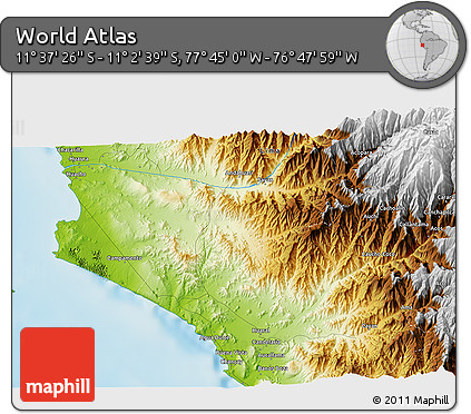 Physical 3D Map of the Area around 11° 20' 3" S, 77° 16' 30" W