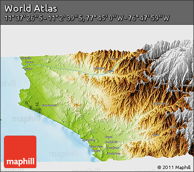 Physical 3D Map of the Area around 11° 20' 3" S, 77° 16' 30" W