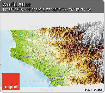Physical 3D Map of the Area around 11° 20' 3" S, 77° 16' 30" W