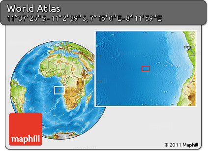 Physical Location Map of the Area around 11° 20' 3" S, 7° 43' 29" E