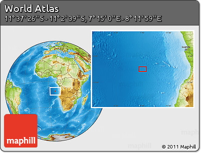Physical Location Map of the Area around 11° 20' 3" S, 7° 43' 29" E