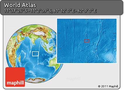Physical Location Map of the Area around 11° 20' 3" S, 81° 40' 30" E