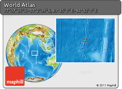 Physical Location Map of the Area around 11° 20' 3" S, 84° 13' 29" E