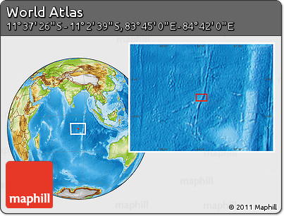 Physical Location Map of the Area around 11° 20' 3" S, 84° 13' 29" E