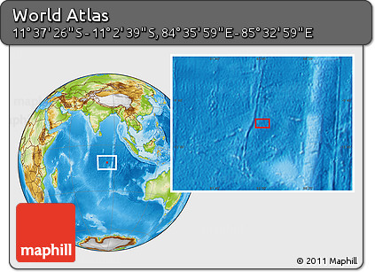 Physical Location Map of the Area around 11° 20' 3" S, 85° 4' 29" E