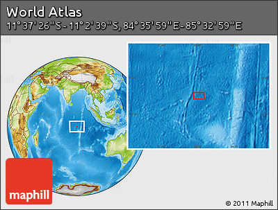 Physical Location Map of the Area around 11° 20' 3" S, 85° 4' 29" E