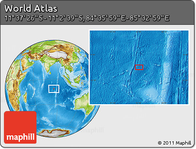Physical Location Map of the Area around 11° 20' 3" S, 85° 4' 29" E
