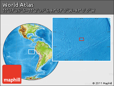 Physical Location Map of the Area around 11° 20' 3" S, 87° 28' 29" W