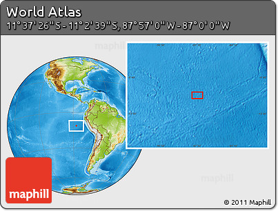 Physical Location Map of the Area around 11° 20' 3" S, 87° 28' 29" W