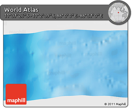 Shaded Relief 3D Map of the Area around 11° 20' 3" S, 88° 28' 29" E
