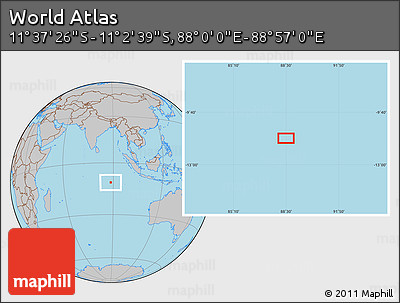 Gray Location Map of the Area around 11° 20' 3" S, 88° 28' 29" E