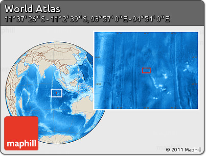 Shaded Relief Location Map of the Area around 11° 20' 3" S, 94° 25' 30" E