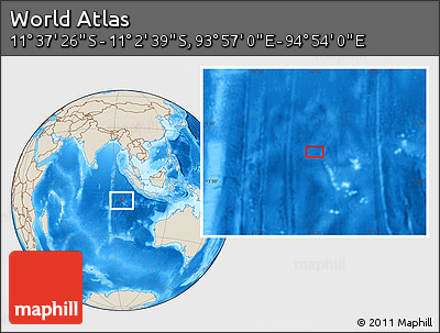 Shaded Relief Location Map of the Area around 11° 20' 3" S, 94° 25' 30" E