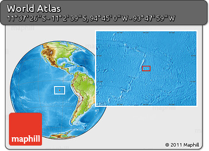 Physical Location Map of the Area around 11° 20' 3" S, 94° 16' 30" W
