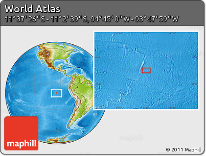 Physical Location Map of the Area around 11° 20' 3" S, 94° 16' 30" W