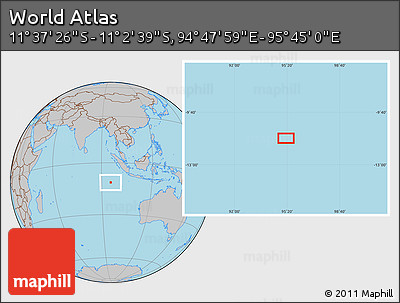 Gray Location Map of the Area around 11° 20' 3" S, 95° 16' 30" E